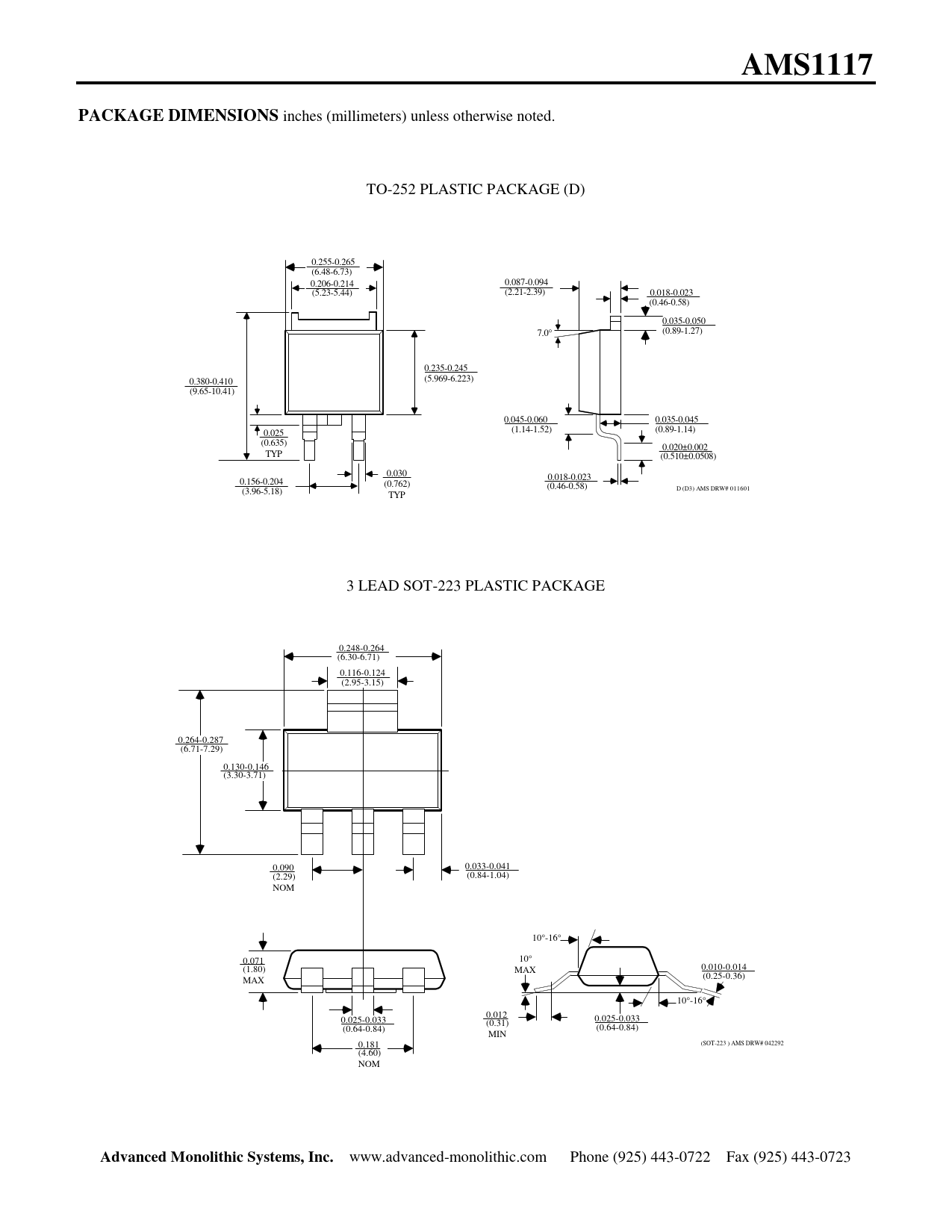 AMS1117. PACKAGE DIMENSIONS. Advanced Monolithic Systems, Inc - Datasheet  AMS1117 Advanced Monolithic Systems