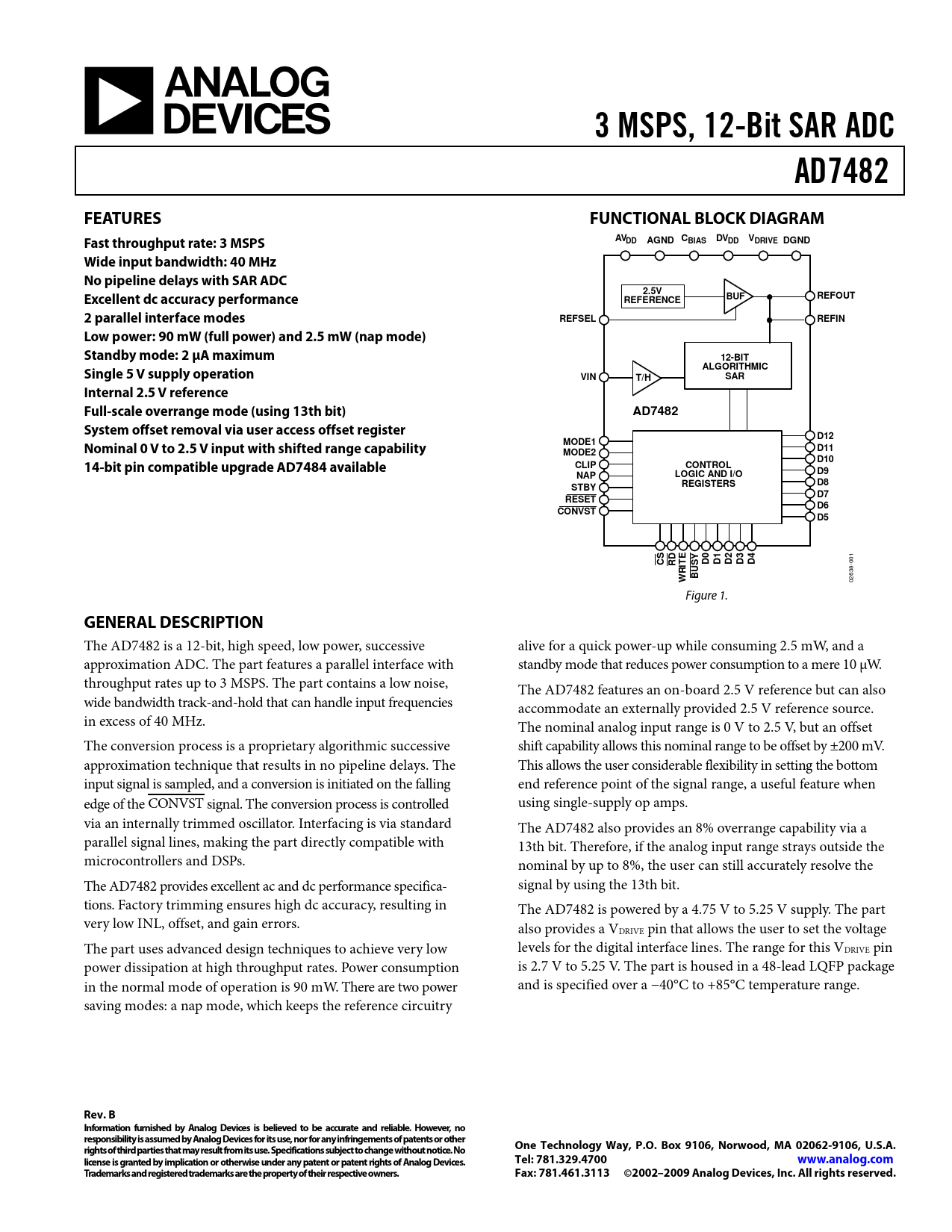 Datasheet AD7482 Analog Devices, Версия: B