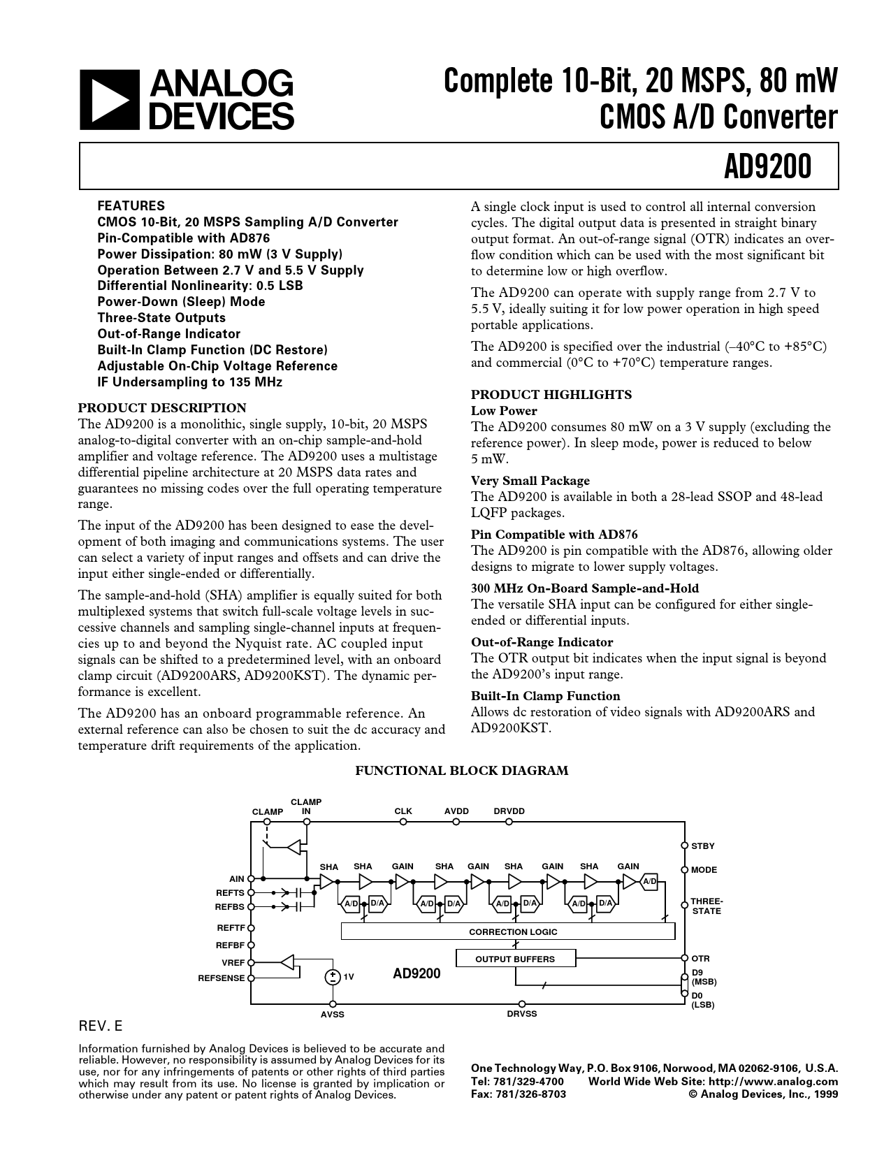Datasheet AD9200 Analog Devices, Версия: E