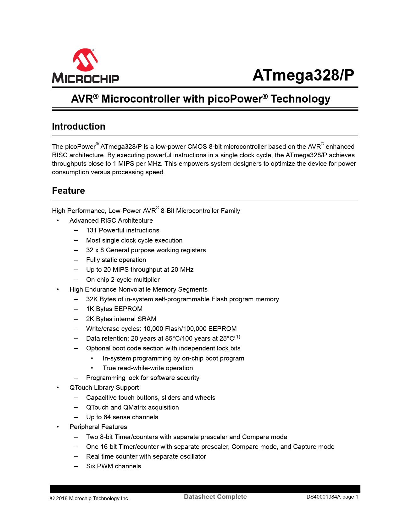 DataSheet ATmega328/P Atmel - Preview and Download