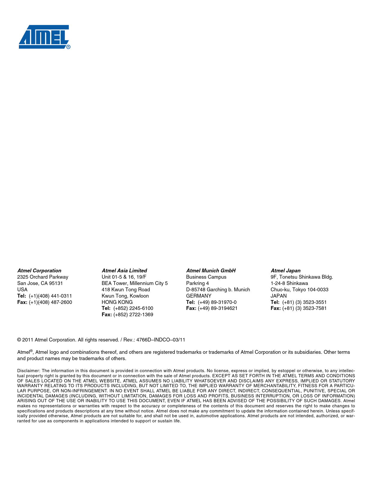 Atmel Corporation Atmel Asia Limited Atmel Munich Gmbh Atmel Japan Tel Fax Datasheet U10b Atmel