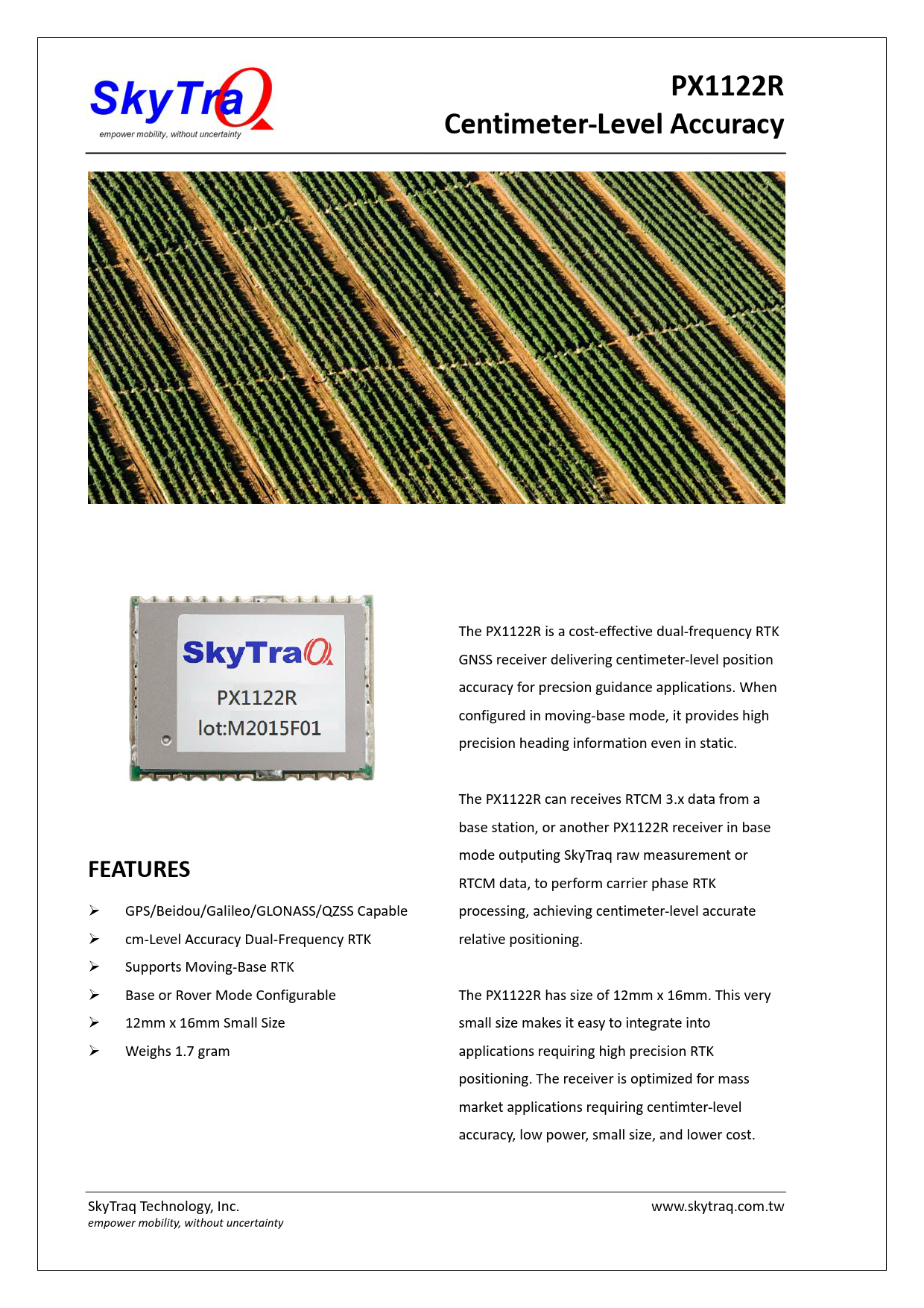 Datasheet PX1122R SkyTraq - Preview and Download