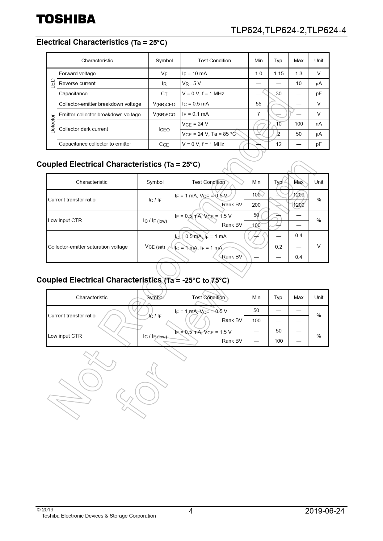Electrical Characteristics (Ta = 25°C) Coupled Electrical Characteristics (Ta = 25°C)