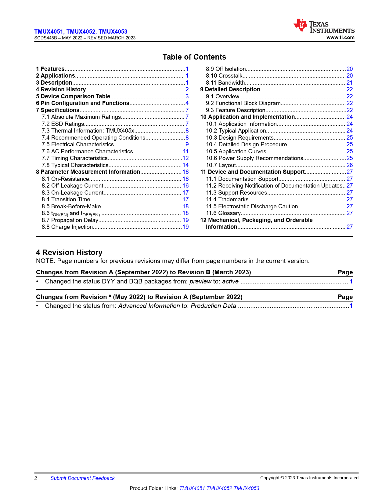 TMUX4051. , TMUX4052. , TMUX4053. www.ti.com. Table of Contents. 1 ...