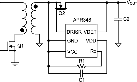 Схема включения APR348 для управления транзистором верхнего плеча