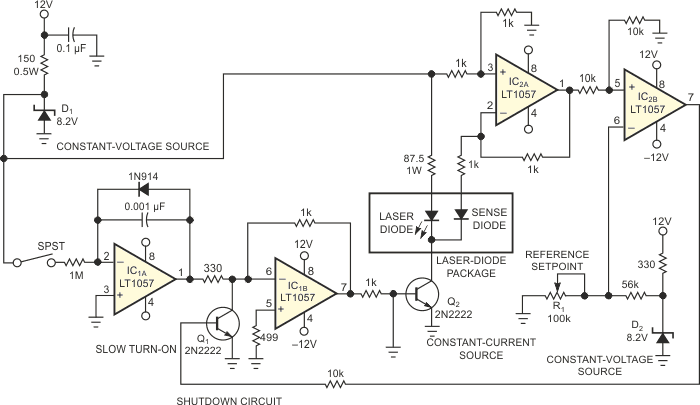 Circuit provides laser-diode control