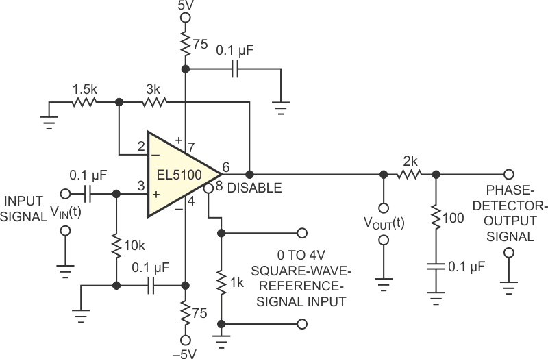 Switched-gain op amp serves as phase detector or mixer