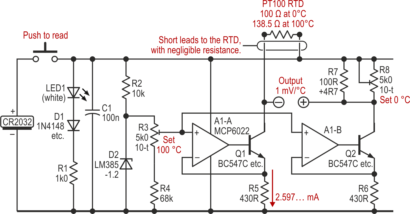 A practical circuit capable of delivering exactly 1 mV/°C.