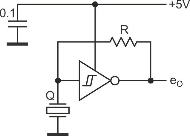 A simple circuit that produces an almost square wave odd-integer of quartz harmonics.