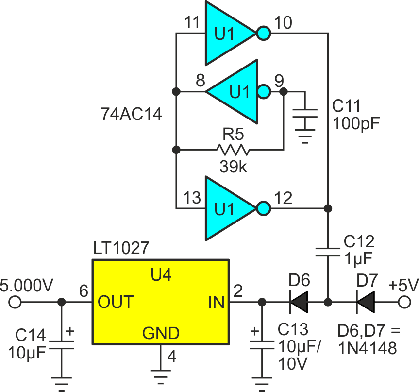 Rail booster and 5.000 volt precision voltage reference.