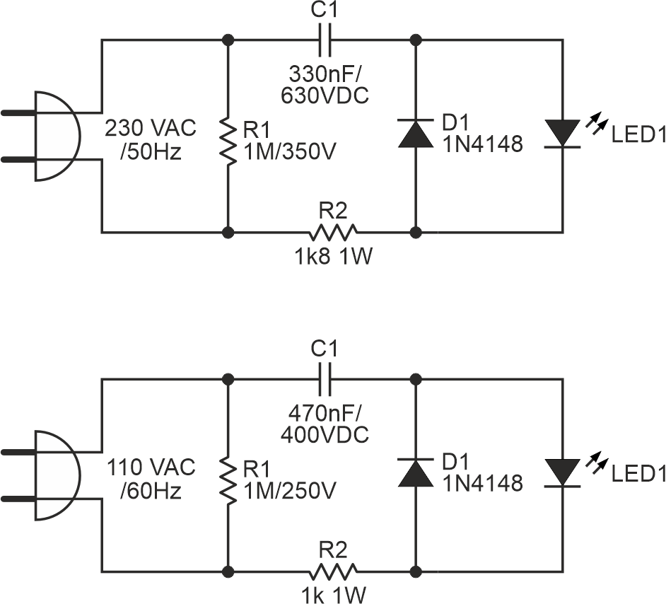 It's not hard to drive an LED indicator from the AC line, but it requires many active and passive components.